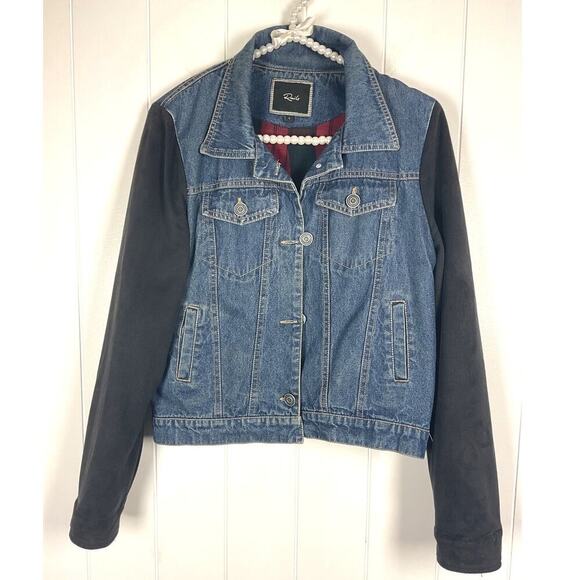 Rails Denim Jacket Flannal Lined Faux Suede Sleeves Size Large